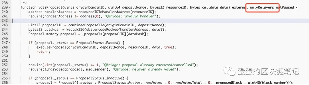 640_1.jpg — voteProposal function: onlyRelayers modifier highlighted